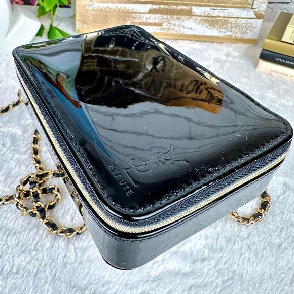 SOLD YSL Yves Saint Laurent Black patent faux leather beauty case crossbody b… - Picture 8 of 15